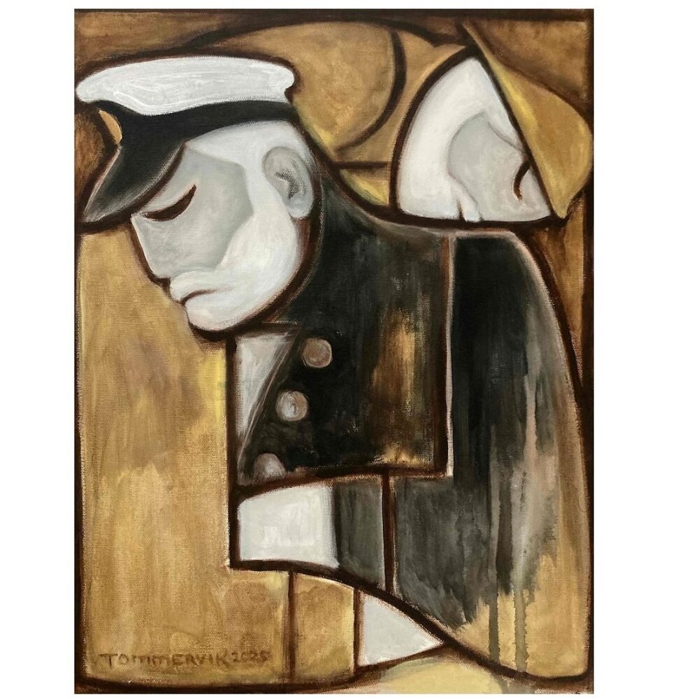 Original  Cubist Sea Captain Yellow Fisherman Nautical Coastal Painting | 12x16